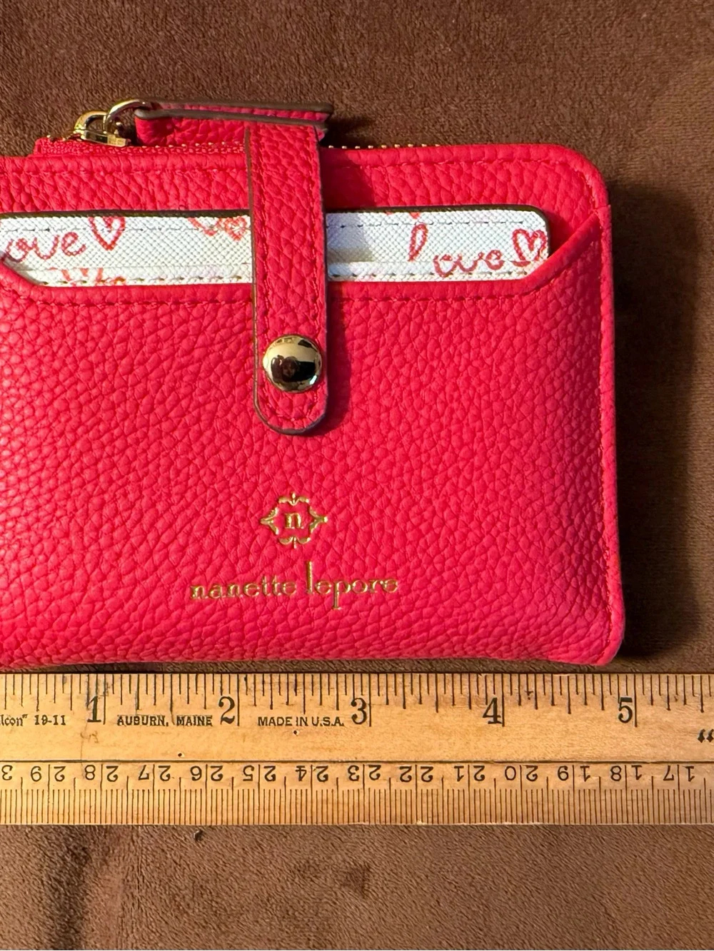 Nanette Lepore Red Pebbled Faux Leather Snap & Zip Card Wallet